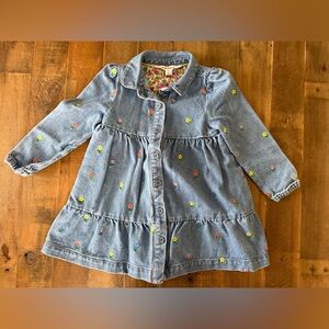 MINI BODEN Long Sleeve Denim Dress, Mid Vintage Denim Flowers, 3-4y